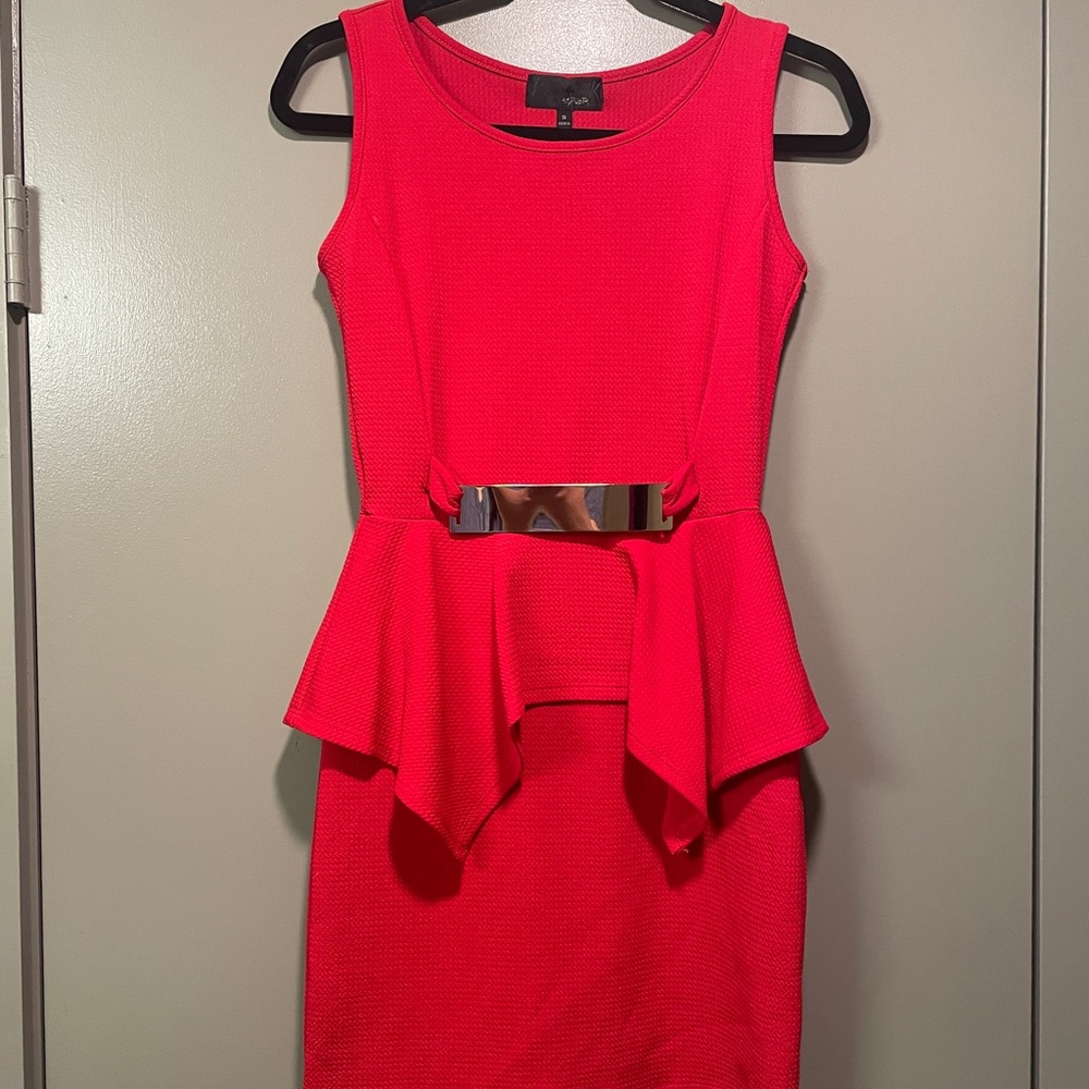 Hypnotik Red Peplum Belted Dress - Picture 1 of 6